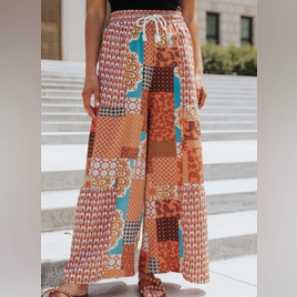 Boho Patchwork Wide-Leg Pants
